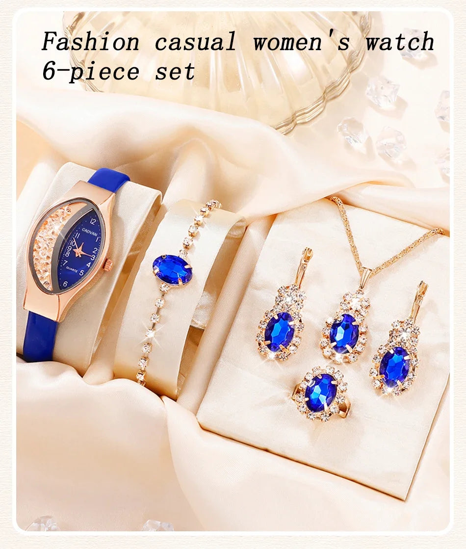 Ladies' Watch&Crystal, Quartz Watch, Watch, Luxury Brand, Design, Simple, Ladies', Women's Fashion, 6-piece Set