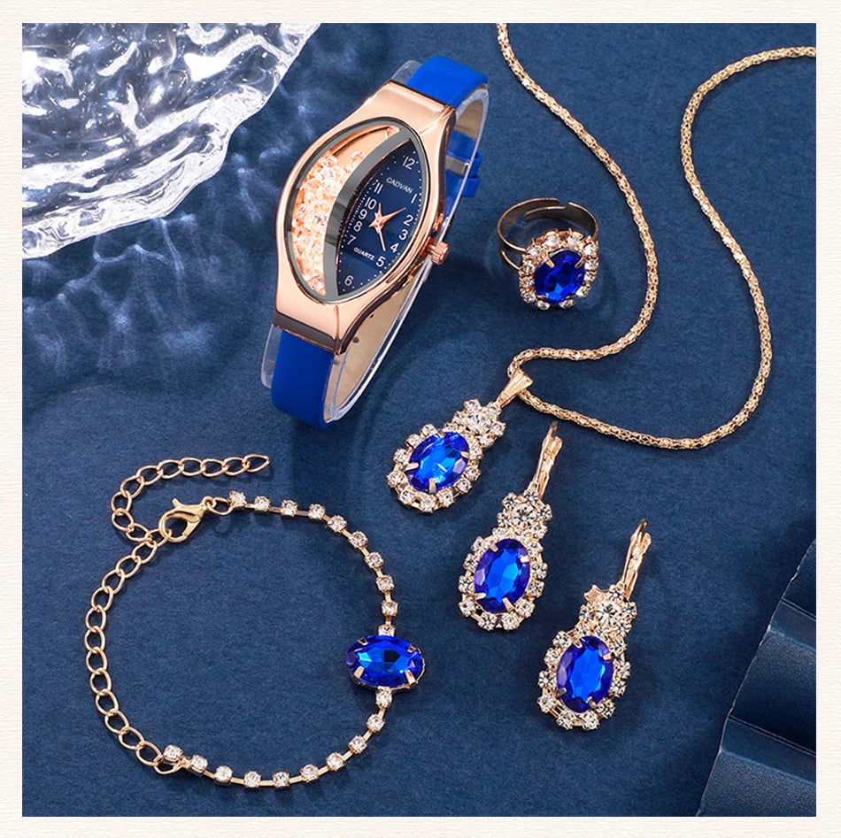 Ladies' Watch&Crystal, Quartz Watch, Watch, Luxury Brand, Design, Simple, Ladies', Women's Fashion, 6-piece Set
