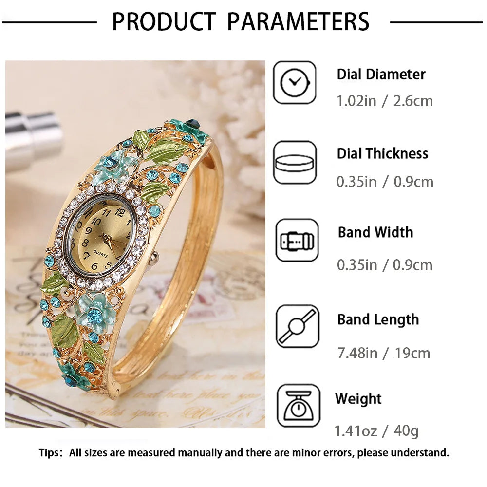 Versatile Floral Watch Set, Vintage Court-Style Ladies Watch & Jewelry, Elegant Yet Practical Daily Accessory.