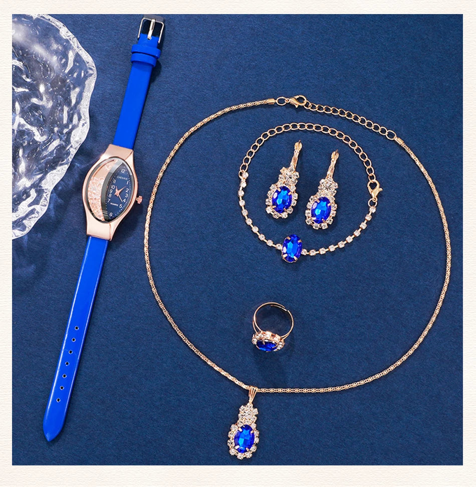 Ladies' Watch&Crystal, Quartz Watch, Watch, Luxury Brand, Design, Simple, Ladies', Women's Fashion, 6-piece Set