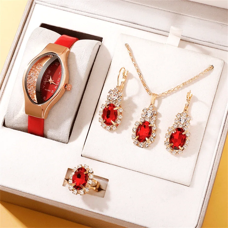 Ladies' Watch&Crystal, Quartz Watch, Watch, Luxury Brand, Design, Simple, Ladies', Women's Fashion, 6-piece Set