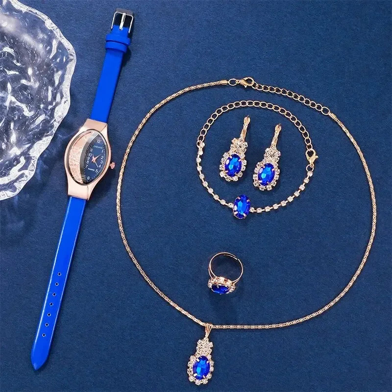 Ladies' Watch&Crystal, Quartz Watch, Watch, Luxury Brand, Design, Simple, Ladies', Women's Fashion, 6-piece Set