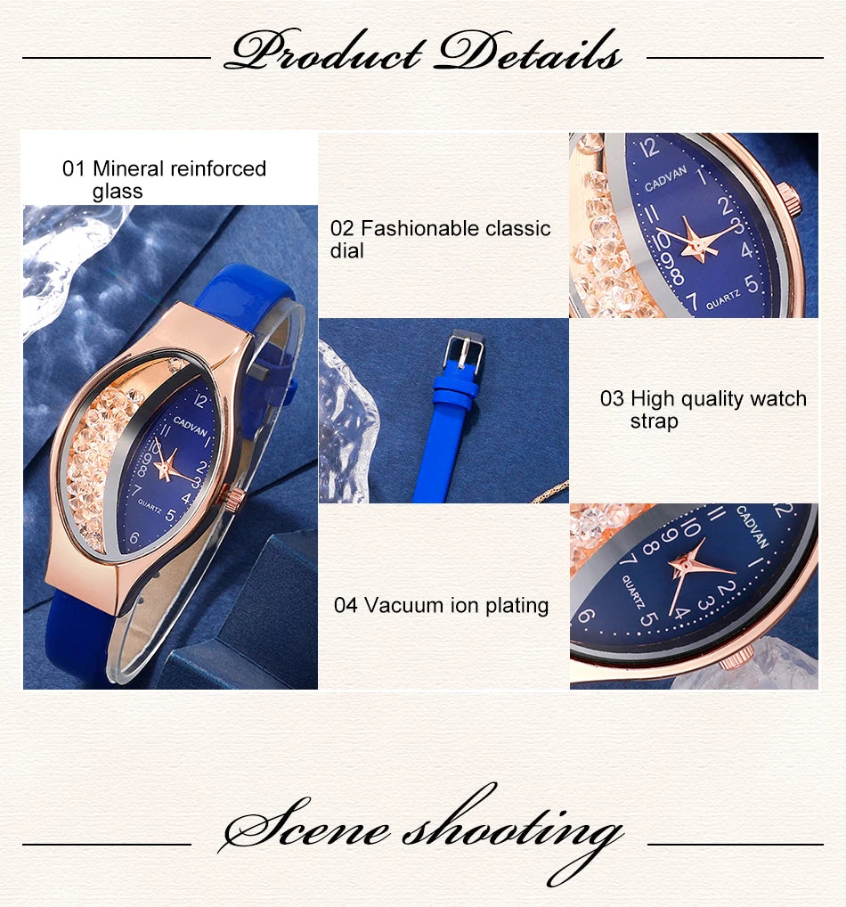 Ladies' Watch&Crystal, Quartz Watch, Watch, Luxury Brand, Design, Simple, Ladies', Women's Fashion, 6-piece Set