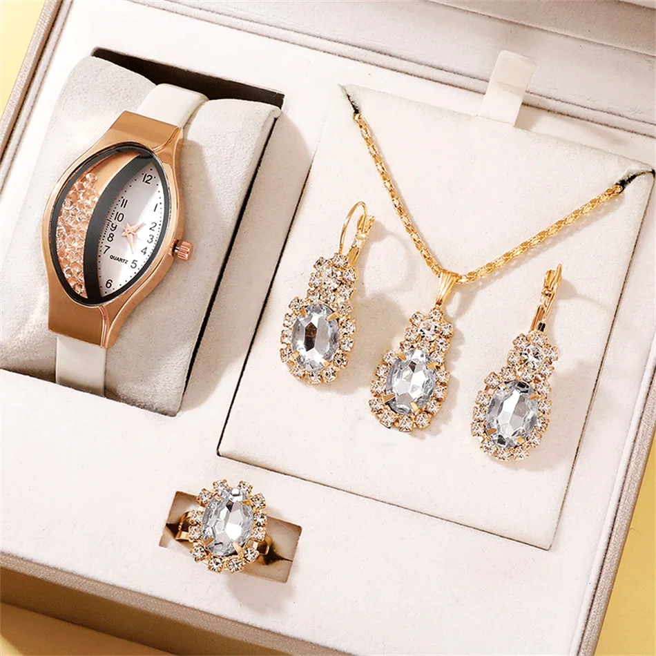 Ladies' Watch&Crystal, Quartz Watch, Watch, Luxury Brand, Design, Simple, Ladies', Women's Fashion, 6-piece Set